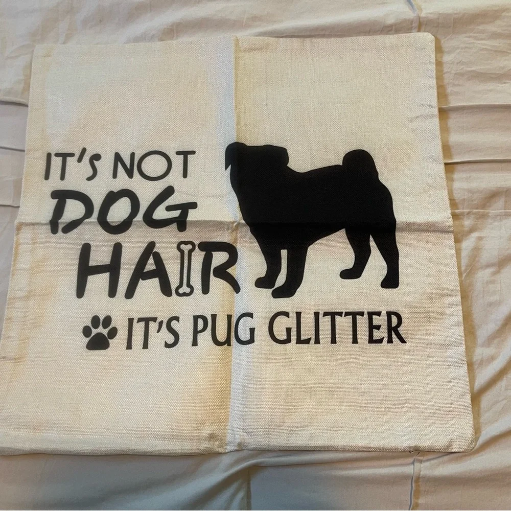 Pug Glitter Dog Pillow Cover - Black and Cream
